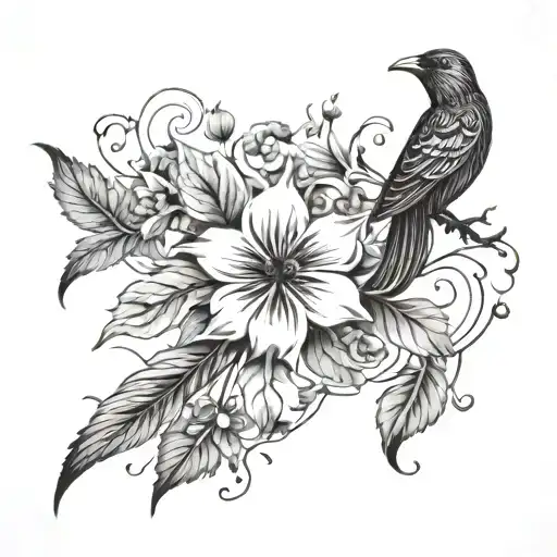 Flowers And Vines Wrap With Bird Flying