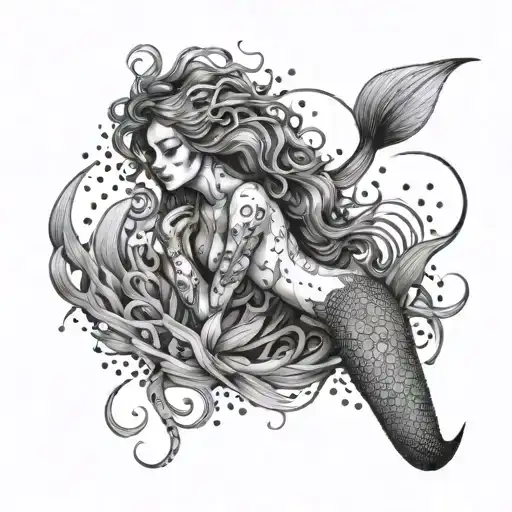 A Surreal Tattoo Of A Killer Mermaid Transforming Into A Human