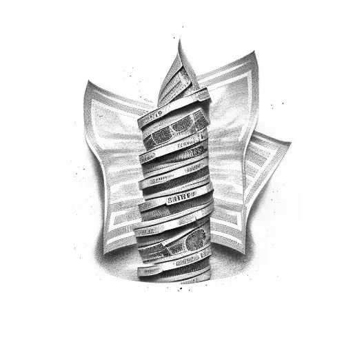 Design A Tattoo Featuring A Stack Of Money With Musical Notes Swirling Around It