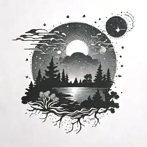 Nature Night Sky Silhouettes Hidden Within