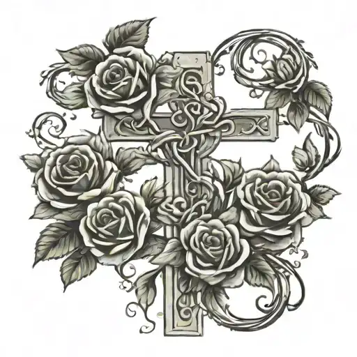 A Cross Made Of Intertwined Vines With Blooming Roses