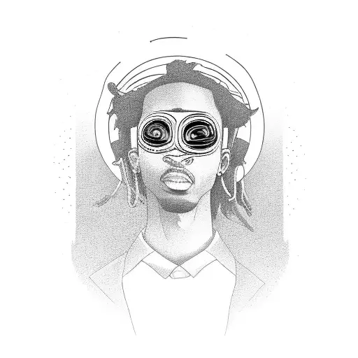 A Minimalist Portrait Of Playboi Carti With A Mask Inspired By Mf Doom