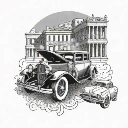 An Electrician Working On A Classic American Car With Greek Architecture In The Background