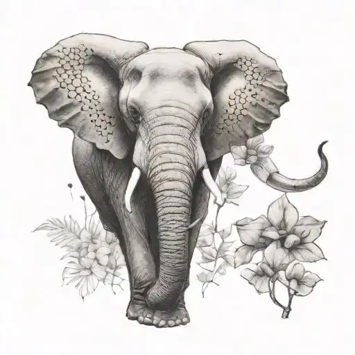 African Elephant And Jacaranda Flower