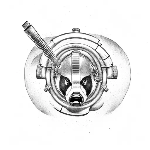 Badger Firefighter With Hose And Helmet On Truck