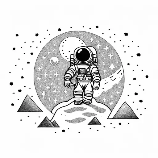 Astronaut Sitting On Top Of A Hill And Watch The Sunset With Stars