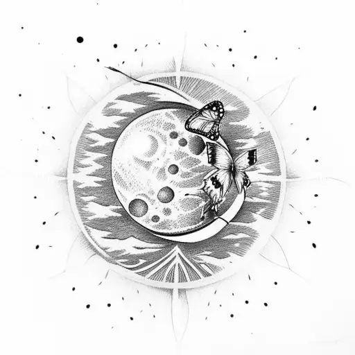 Moon In The Sun With A Butterfly At The Bottom