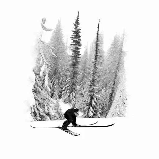 A Snowboarder Carving Through A Forest Of Nordic Trees