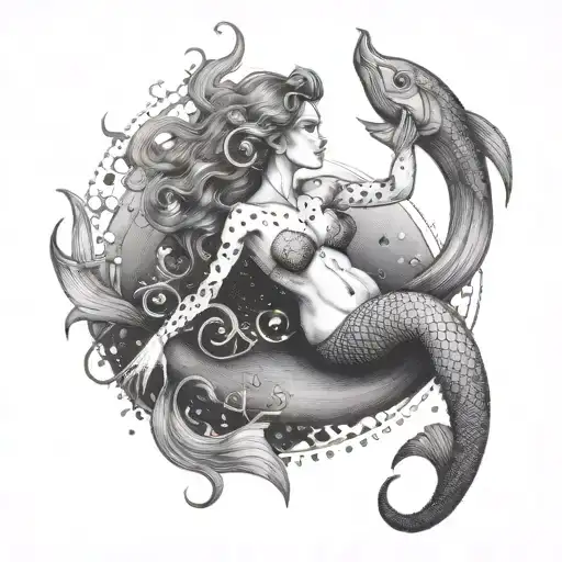 A Surreal Tattoo Of A Killer Mermaid Transforming Into A Human