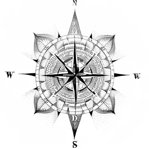 A Compass Rose With Intricate Patterns And Symbols Representing Different Cultures And Regions