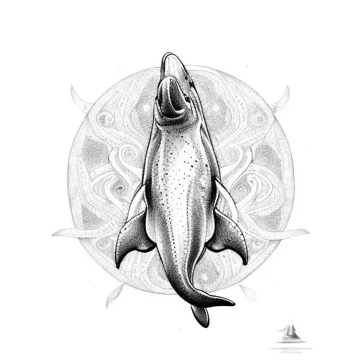 Tribal Dolphin Wrapped With Colorectal Cancer Ribbon