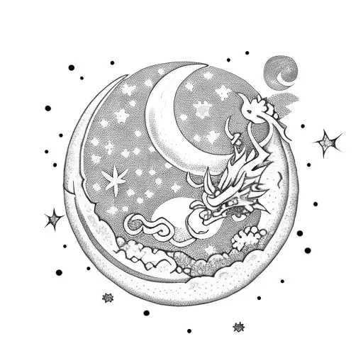 Moon With Dragon-fly And Stars
