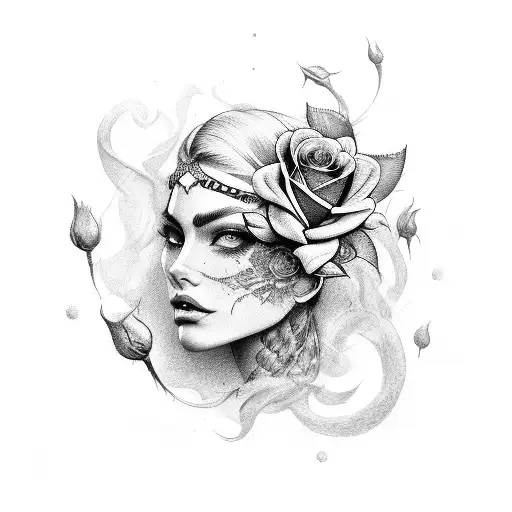 Fearless Warrior With Roses Around