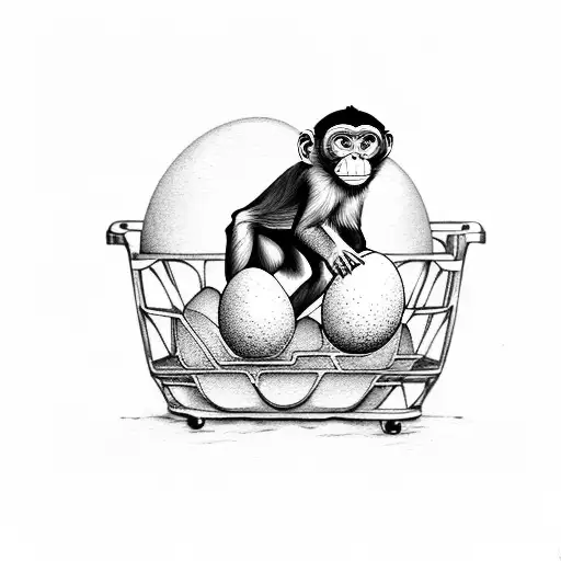 A Monkey Coming Out Of An Egg In A Cart
