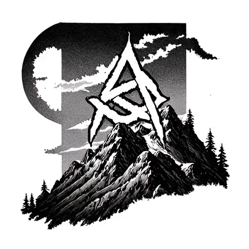 Incorporate The Gokturk Script Into A Mountain Landscape Tattoo With An Anarchy Symbol Hidden Within