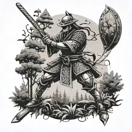 A Construction Crane Morphing Into A Samurai Warrior Wielding A Sword In A Forest Setting