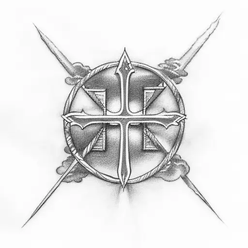 Christian Cross With The Word Sharon With Clouds Around