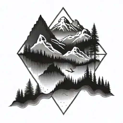 Mountains And Forest In Combination With The Initials Of My Wife An My Son