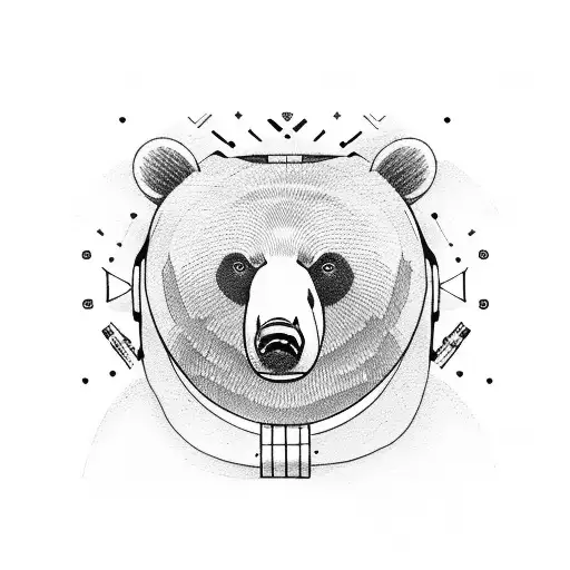 Bear Sitting At A Table Sanding It With Binoculars Around His Neck