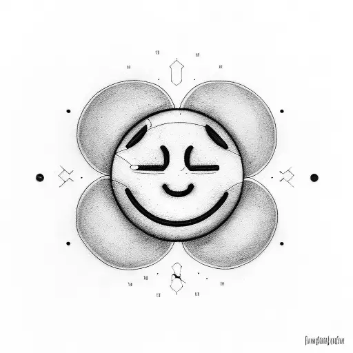 Smiley Face Line Art Simple Design Grayscale