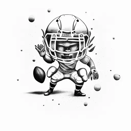 Create A Tattoo Featuring A Football Player In A Dynamic Pose With A Music Theme Incorporated