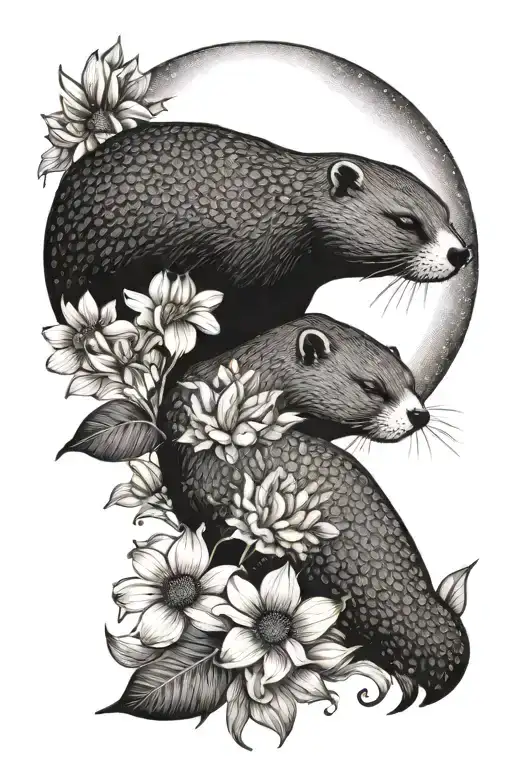 Moon Sun Otter And Flowers Close Up