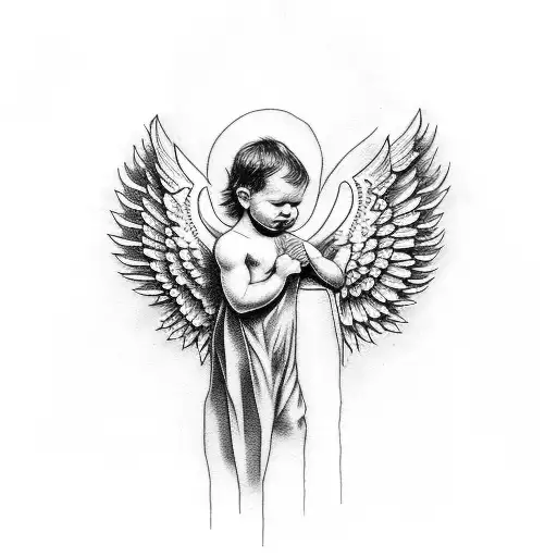 Tattoo Arm For Man With An Baby Angel