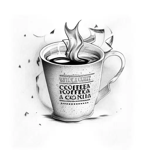 A Coffee Cup With Latin Script Steam And Book Pages As Background