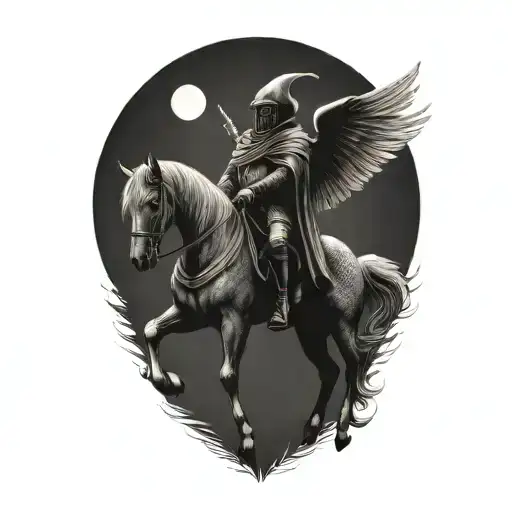 Headless Horseman With Wings Riding Horse