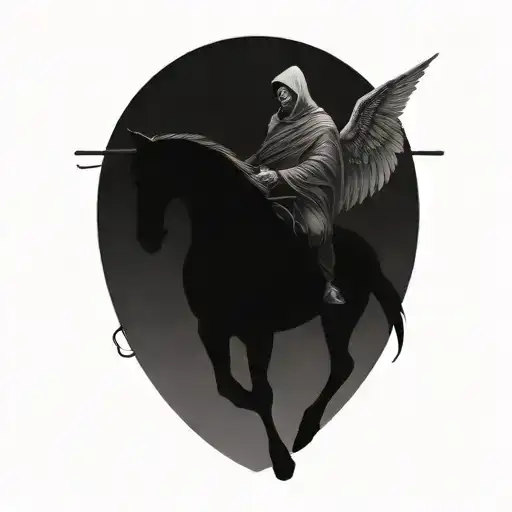 The Reaper With Wings Riding Horse Galloping