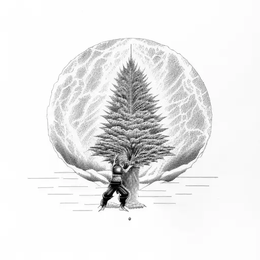 Goku Holding A Tree In His Back