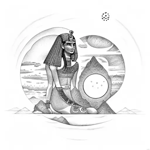 Egypt God Seth With Desert And Moon