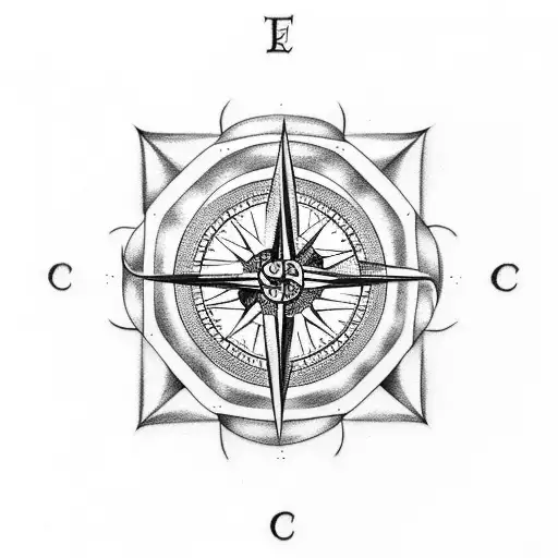 Create A Tattoo Of A Compass With The Initials C And A Incorporated Into The Design