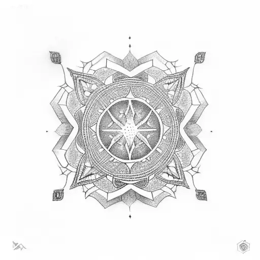 A Dotwork Tattoo Of A Religious Symbol Intertwined With Elements Of Nature And The Temple