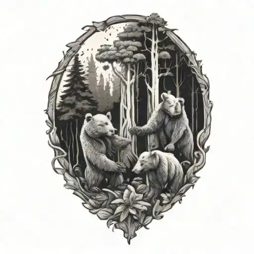 Dancing Bears And Mushrooms Forest