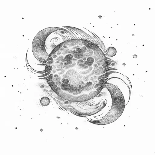 Phases Of Moon With Waves Connecting Those Phases