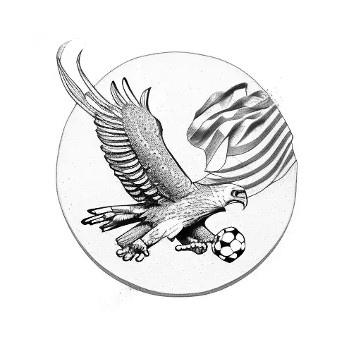 A Traditional American Eagle Holding A Soccer Ball And A Karate Black Belt In Its Talons