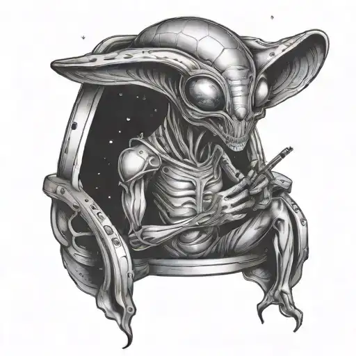 Alien Smoking A Joint In A Spaceship