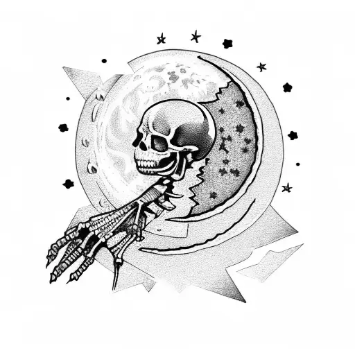 Card With The Moon And Stars In The Background Held By A Skeleton Hand
