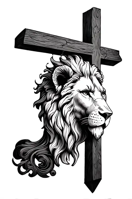 Lion Head At The Back Of A Christian Cross