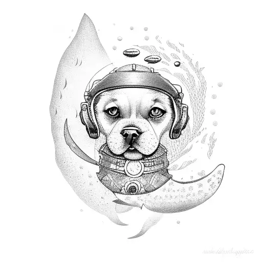 Dog Protecting Child In The Sea