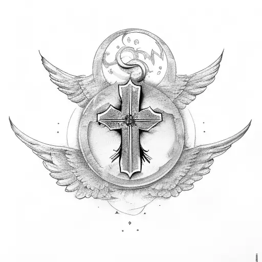 Roman Numerals With A Cross And Wings