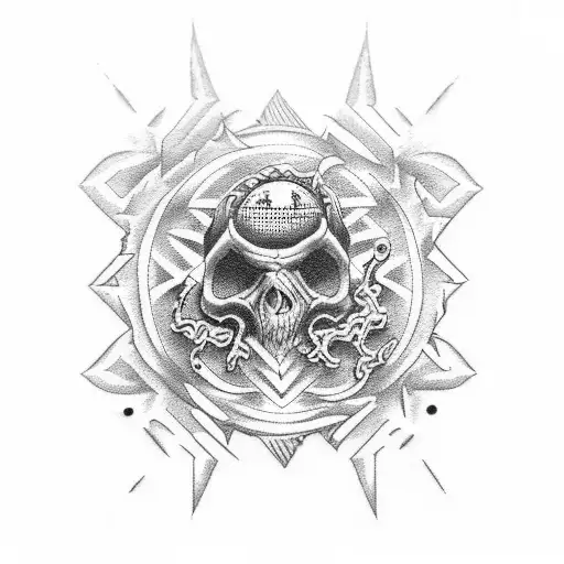 A Dotwork Tattoo Design Incorporating Symbols Of Thrash Music From The 80S And Your Love For Coffee