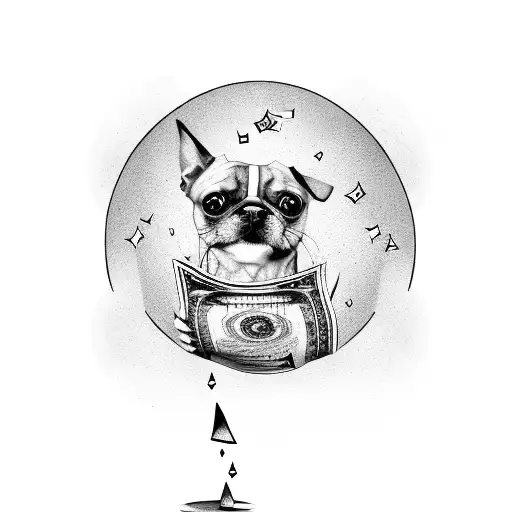 A Dog Playing A Guitar With Money Raining Down Around It