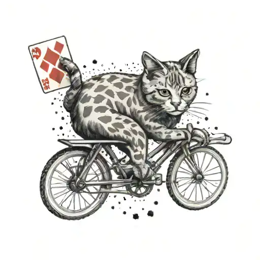 A Cat Riding A Bicycle With A Deck Of Cards In The Background