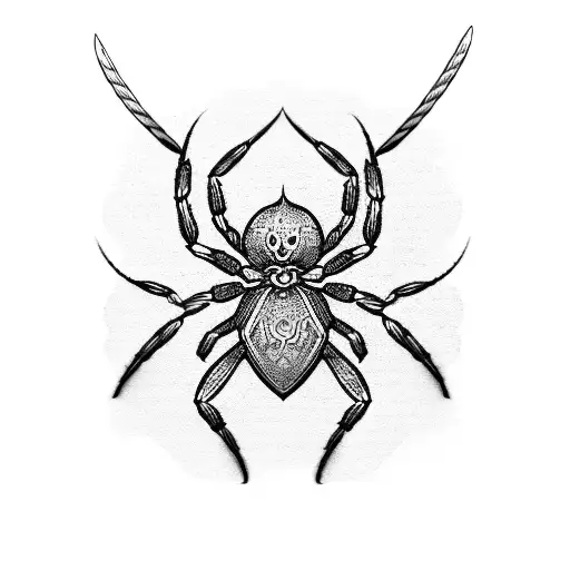 An Intricate Design Of A Spider And Sword Intertwined With Each Other