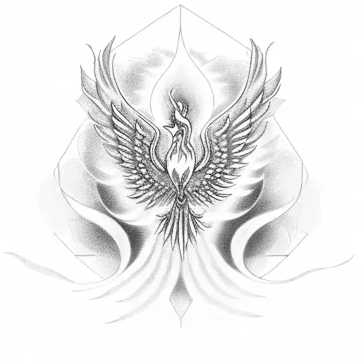 Phoenix Rising From Lotus Flower And Rising Towards Indian Aum