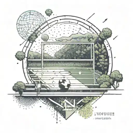 An Abstract Representation Of A Football Field With Nature Elements And Geometric Shapes