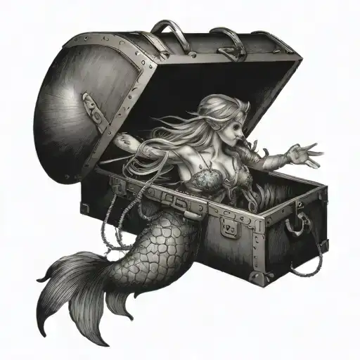 A Mermaid Reaching Out Of A Treasure Chest As If Trying To Escape