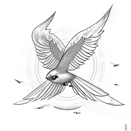 A Flying Sparrow With A Lightning Bolt In The Background